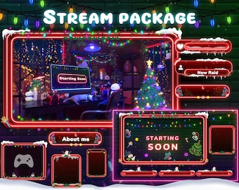 Neon Christmas Stream Overlay Package: Animated Twitch Screens (Digital Download)