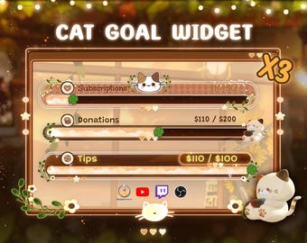 Cozy Cat Twitch Goal Bar Widget | StreamElements Overlay for OBS, Subs, Tips