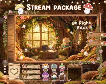 Lofi Room Cat Stream Overlay Package- Treehouse Animated Stream – Twitch Screens (Digital Download)