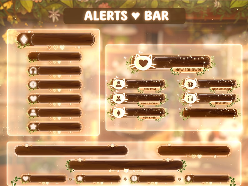 Puede incluir: Un conjunto de alertas de Twitch animadas con un tema de bosque. Las alertas presentan un icono de gato y est&aacute;n dise&ntilde;adas para notificar a los espectadores de nuevos seguidores, incursiones, suscripciones, v&iacute;tores, donaciones y anfitriones.
