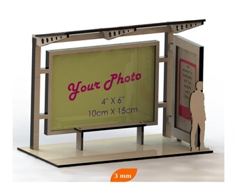 Marco de fotos SVG de parada de autobús: archivo cortado con láser para fotos de 4x6 (descarga digital)