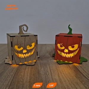 Halloween Kürbis Lampenkerze SVG, Kürbis Kerze Laterne svg, Kürbis Gesicht svg, Nachtlicht-Kerzenhalter svg, Digital Cut Files für Glowforge