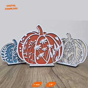 Floral Farmhouse Pumpkins Set of 3 SVG Digital Download for Glowforge or Laser. Floral Stacked Pumpkin SVG, Fall Decor DXF Laser File.