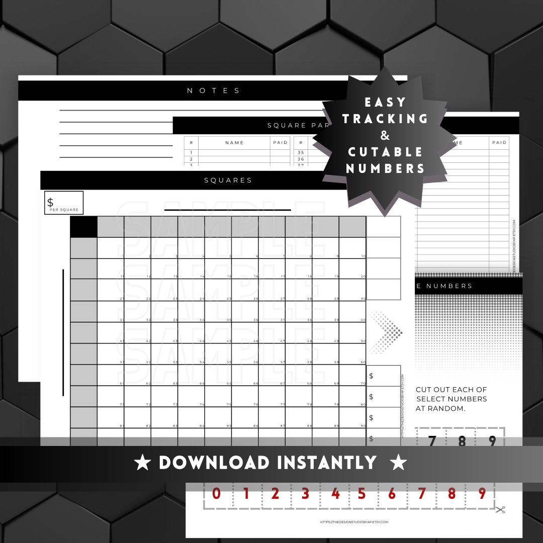 Fundraiser Squares | Printable | Super Football Boxes Board | 100 ...