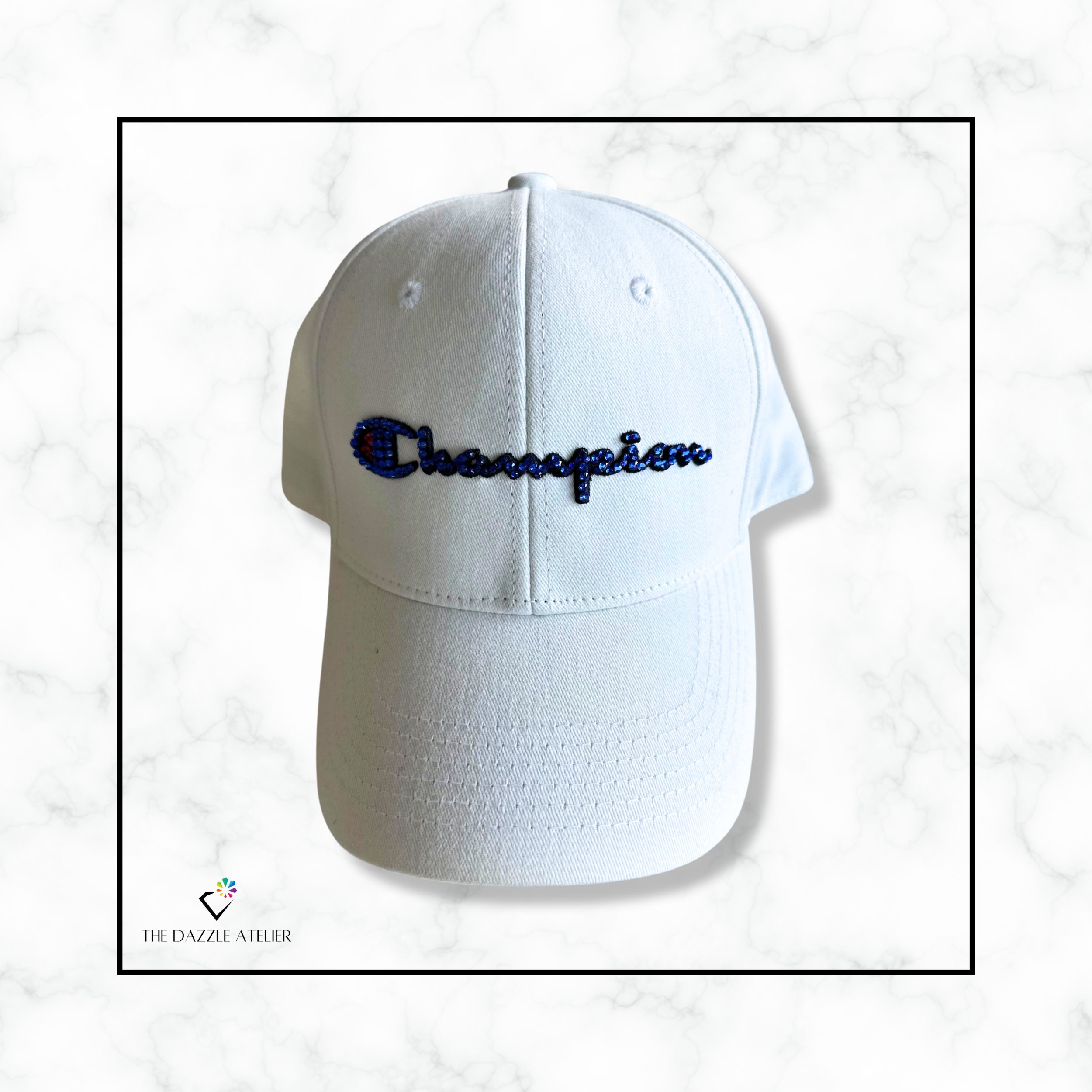 Bedazzled Champion Hat: White Baseball Cap With Blue & Red  display picture 2