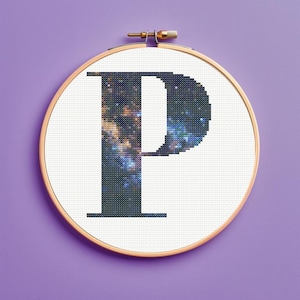 Milky Way Galaxy Initial P Cross Stitch Pattern, monogram, instant download, pdf pattern letter cross stitch pattern, Personalized gift