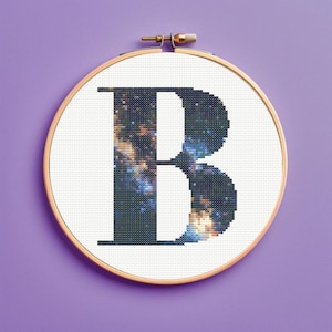Milky Way Galaxy Initial B Cross Stitch Pattern, monogram, instant download, pdf pattern letter cross stitch pattern, Personalized gift