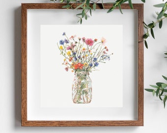 Wildflower Bouquet Cross Stitch Pattern: Rustic Jar Design (PDF Pattern)