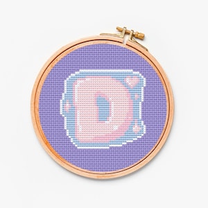Patrón de punto de cruz con la letra inicial D de Chibi, monograma, principiante, aro pequeño, descarga instantánea, patrón en pdf, patrón de punto de cruz con la letra D