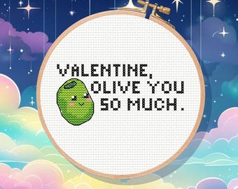 Olive You Valentine Cross Stitch Pattern: Punny Kawaii Design (PDF Pattern)