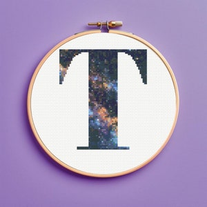 Milky Way Galaxy Initial T Cross Stitch Pattern, monogram, instant download, pdf pattern letter cross stitch pattern, Personalized gift