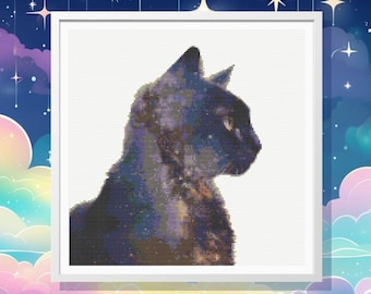 Cosmic Cat Cross Stitch Pattern: Milky Way Feline (PDF Pattern)