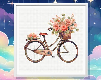 Rustic Bicycle and Flowers - DIY Cross Stitch Design