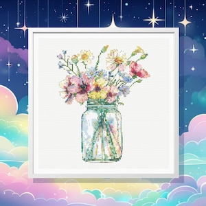 Padrão de ponto cruz para buquê de flores silvestres: jarra de flores (padrão em PDF)