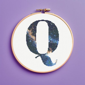 Milky Way Galaxy Initial Q Cross Stitch Pattern, monogram, instant download, pdf pattern letter cross stitch pattern, Personalized gift