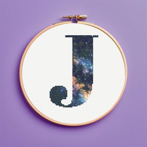 Milky Way Galaxy Initial J Cross Stitch Pattern, monogram, instant download, pdf pattern letter cross stitch pattern, Personalized gift