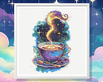 Mystical Coffee Cup Cross Stitch Pattern: Celestial Tea (PDF Pattern)