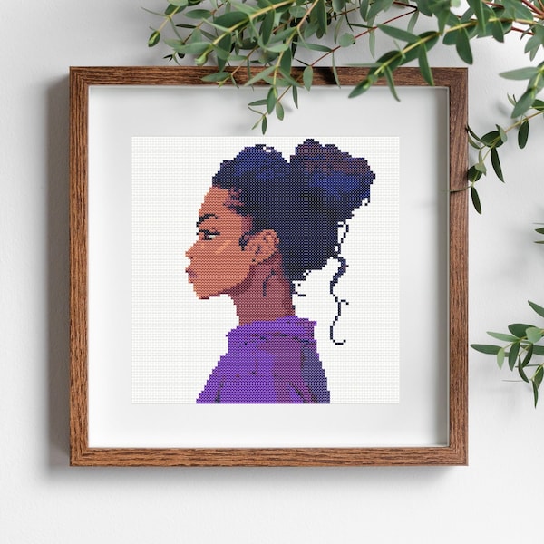 Olivia - a modern, minimalist, cross stitch portrait pattern for beginners