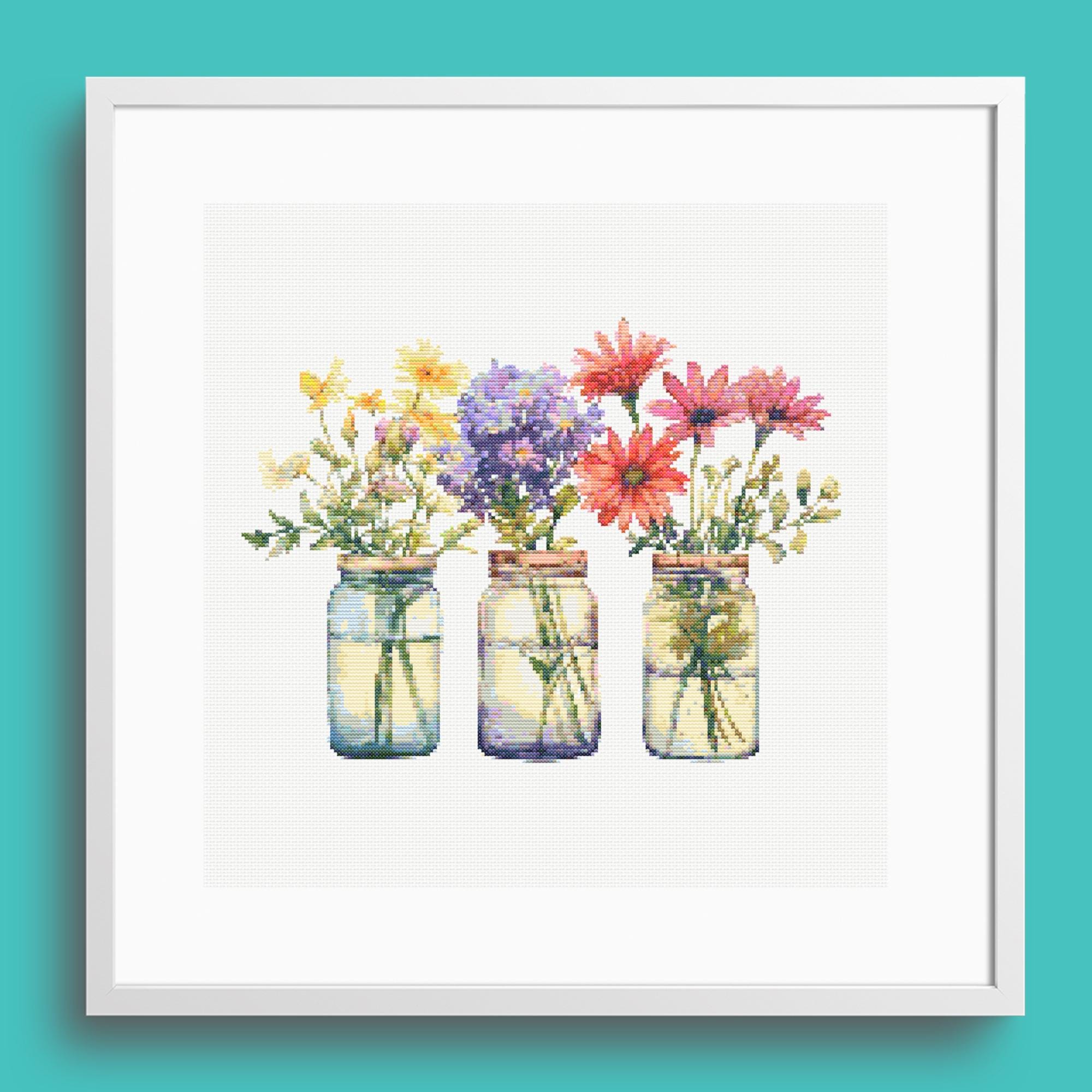 Wildflower Jars Cross Stitch Pattern | pattern keeper cross stitch pattern | Floral cross stitch