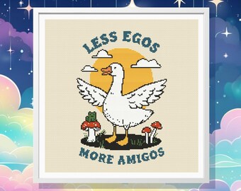 Less Egos More Amigos Cross Stitch Pattern: Goose and Frog (PDF Pattern)