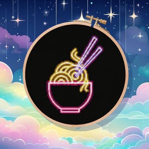 Neon Ramen - Korsstygnsmönster i neonskyltar i pdf-format för nybörjare