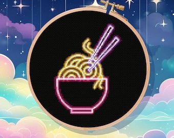 Neon Ramen - Neon Sign Cross Stitch pattern pdf for beginners