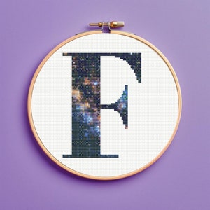 Milky Way Galaxy Initial F Cross Stitch Pattern, monogram, instant download, pdf pattern letter cross stitch pattern, Personalized gift