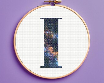 Milky Way Galaxy Initial I Cross Stitch Pattern, monogram, instant download, pdf pattern letter cross stitch pattern, Personalized gift