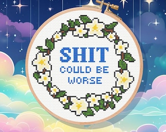 Funny Floral Cross Stitch Pattern: Snarky Beginner Embroidery (PDF Pattern)