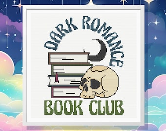 Dark Romance Book Club-kruissteekpatroon: gotische boekenstapel (pdf-download)