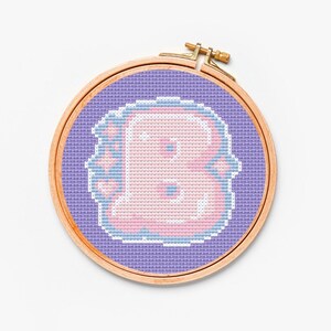 Patrón de punto de cruz de la letra B de Chibi, monograma, principiante, aro pequeño, descarga instantánea, patrón en pdf, patrón de punto de cruz de la letra B