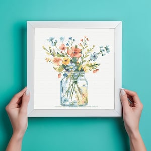 Kruissteekpatroon pot wilde bloemen | Kruissteekpatroon met bloemen | kruissteek wilde bloemen | direct downloaden | Compatibel met patroonhouders