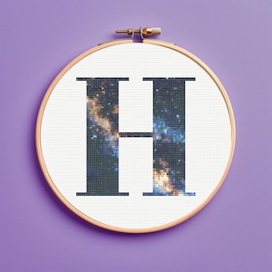 Milky Way Galaxy Initial H Cross Stitch Pattern, monogram, instant download, pdf pattern letter cross stitch pattern, Personalized gift
