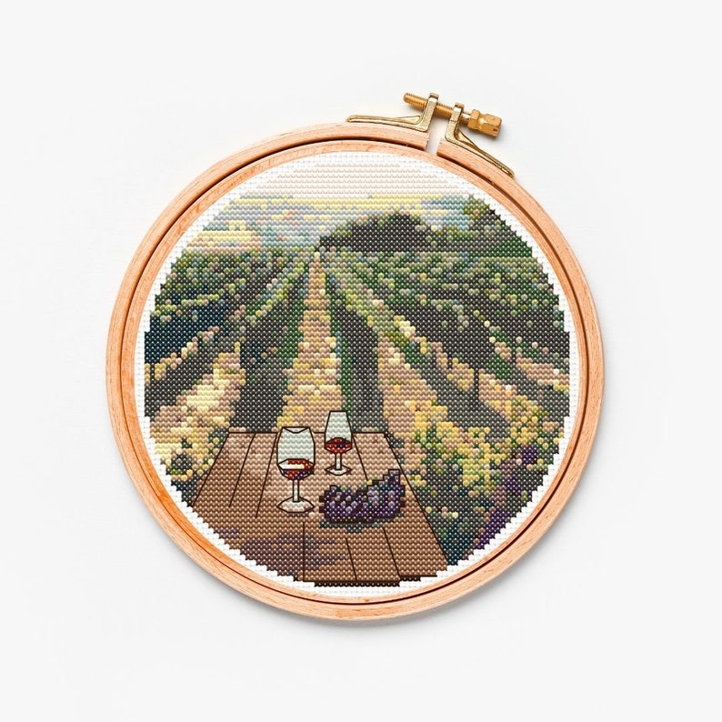 Vineyard Cross Stitch Pattern, Full Coverage, Pdf, Instant Download