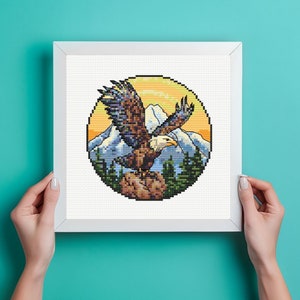 Eagle Cross Stitch Patroon, rustiek, dier, grafiek, instant download, majestueus, bergen, Americana,