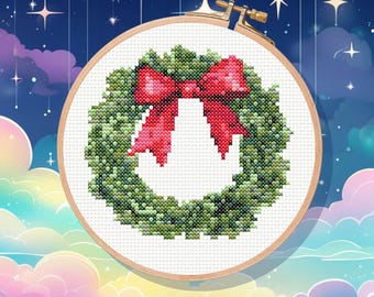Christmas Wreath Cross Stitch Pattern - Pattern Keeper Compatible, watercolour