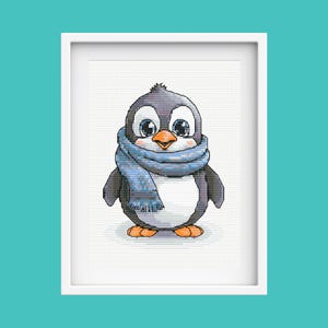 Diseño de punto de cruz de un pingüino de dibujos animados: ¡diversión con bordado DIY!
