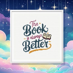 Book Lover Cross Stitch Pattern, Beginner Embroidery (PDF Pattern)