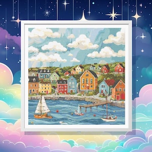 Patrón de punto de cruz de Lunenburg, Nueva Escocia: Bordado de pueblo costero (patrón PDF)