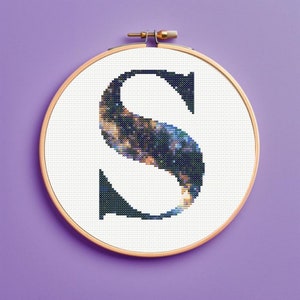 Milky Way Galaxy Initial S Cross Stitch Pattern, monogram, instant download, pdf pattern letter cross stitch pattern, Personalized gift