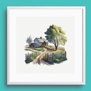 Hilltop Farm cross stitch, barn cross stitch pattern, nature cross stitch pattern