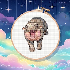Become ungovernable Moo Deng Baby Hippo Cross Stitch Pattern Downloadable PDF, instant download.