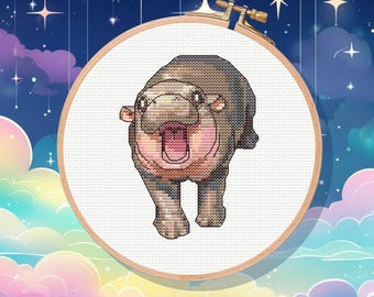 Become ungovernable Moo Deng Baby Hippo Cross Stitch Pattern Downloadable PDF, instant download.