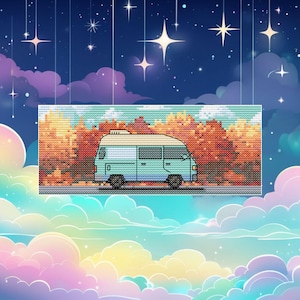 Autumn Camper Van Cross Stitch Bookmark Pattern (PDF Pattern)