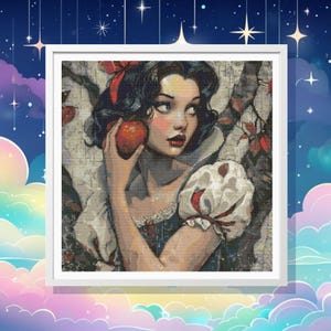 Schema punto croce Biancaneve, copertura completa, pulp art, principessa oscura, compatibile con Pattern Keeper