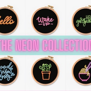 Neon Cross Stitch Pattern Collection: Hello, Ramen, Cactus (PDF Pattern)