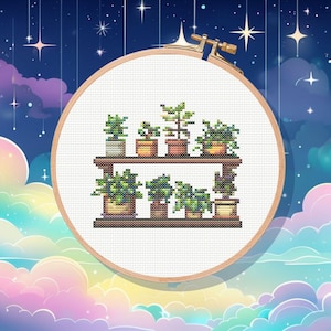 Plant Shelf Cross Stitch Pattern: Potted Plants, Beginner Friendly (PDF Pattern)