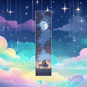 Patrón de marcapáginas de punto de cruz "Romance a la luz de la luna" (PDF digital)