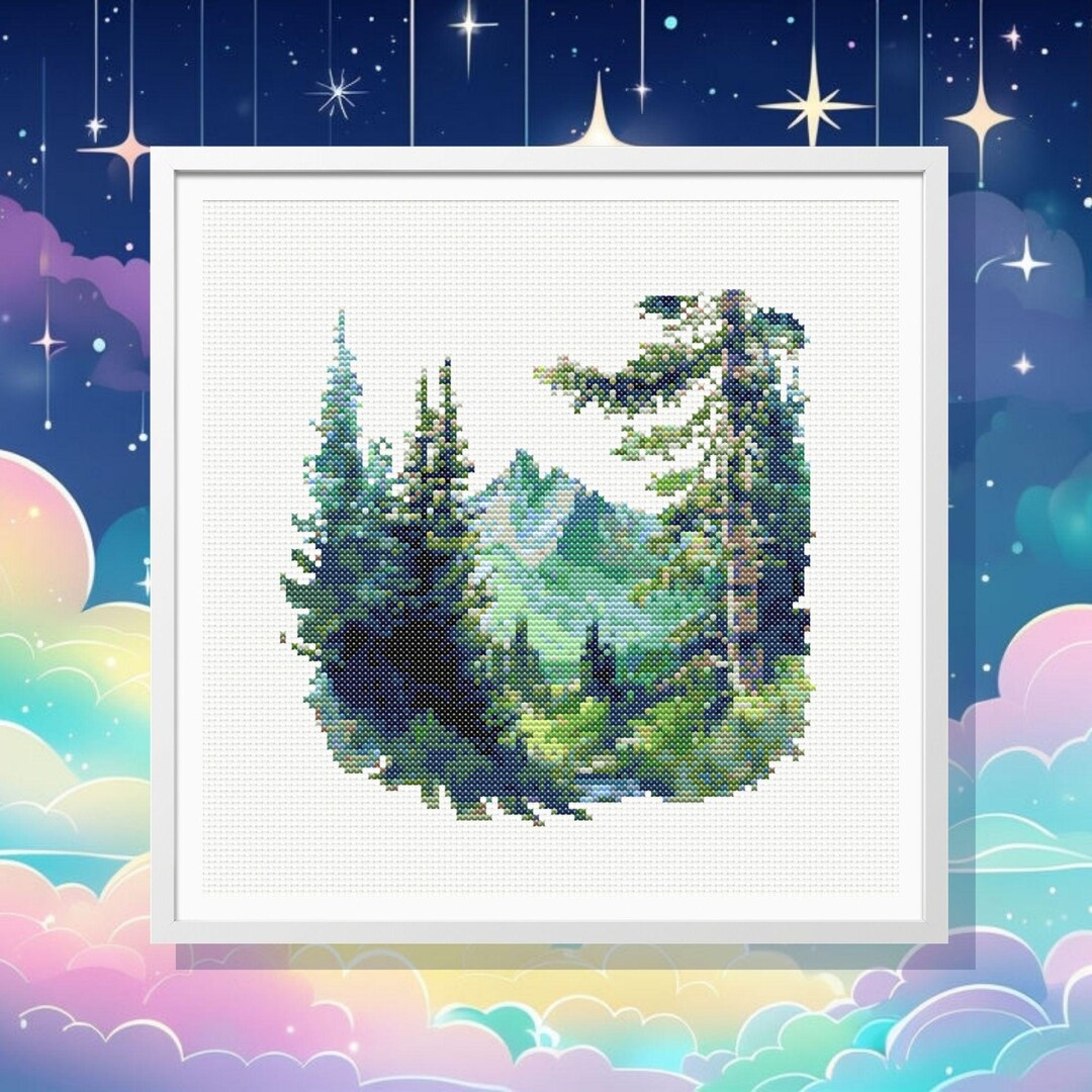 Watercolor Forest Mountain Cross Stitch Pattern (PDF Pattern) - Etsy ...