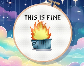 Dumpster Fire Kreuzstich-Muster: Einfaches Anfängerdesign (PDF-Muster)